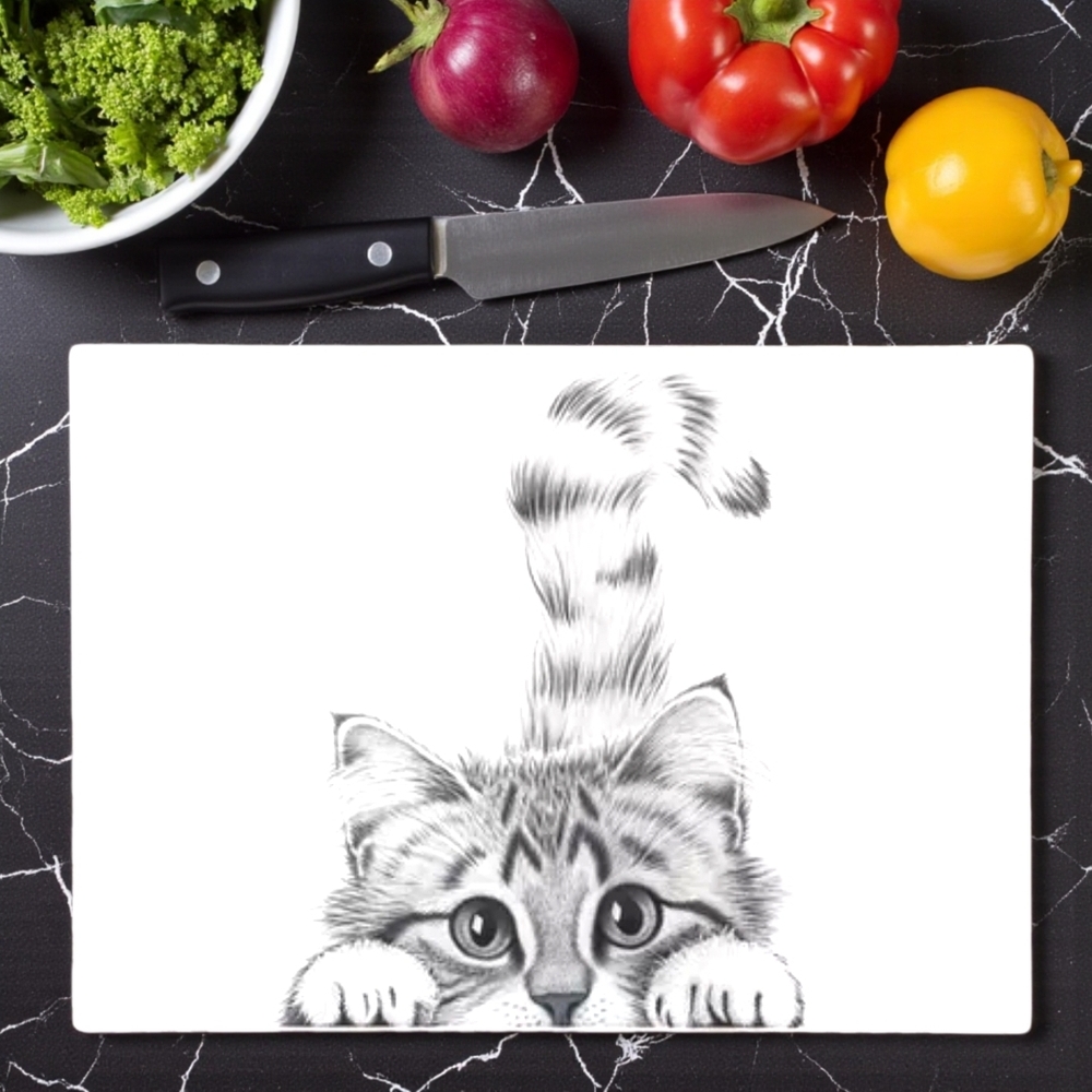 Pavilion Gift Company Cat-themed Glass Cutting Board 13.75 x 9.75 NWT & NIBox